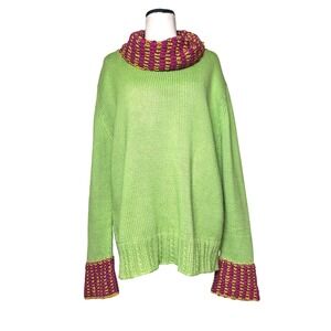 Vtg Rey‎ Wear Hand Knit Green Sweater Women XL Sweater Boho Cabincore Artisinal